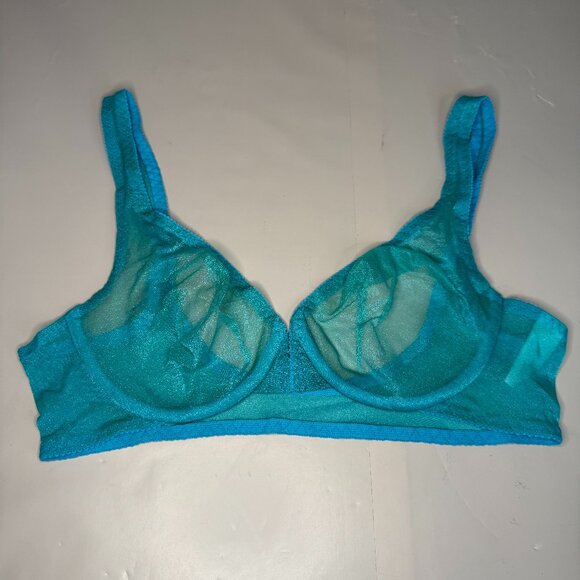 Vintage Victoria's Secret Iridescent Mesh Lingerie Front Close Bra Blue 36B 1997 - Picture 1 of 8